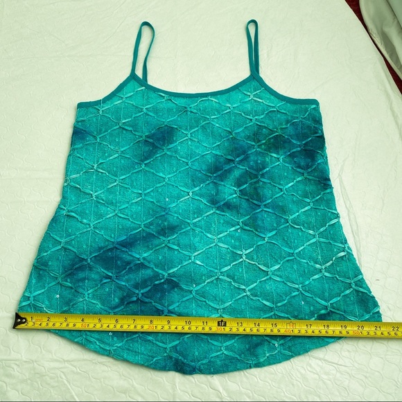 BKE turquoise and aqua semi sheer textured tank top L - Picture 9 of 11